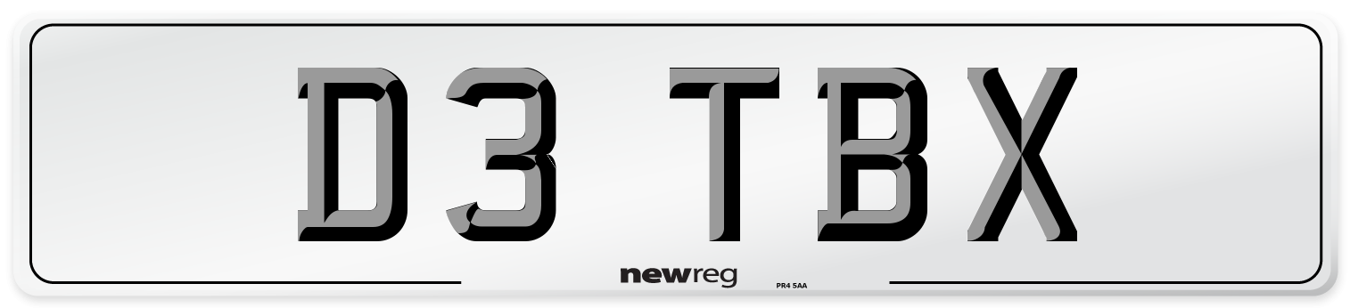 D3 TBX Number Plate from New Reg